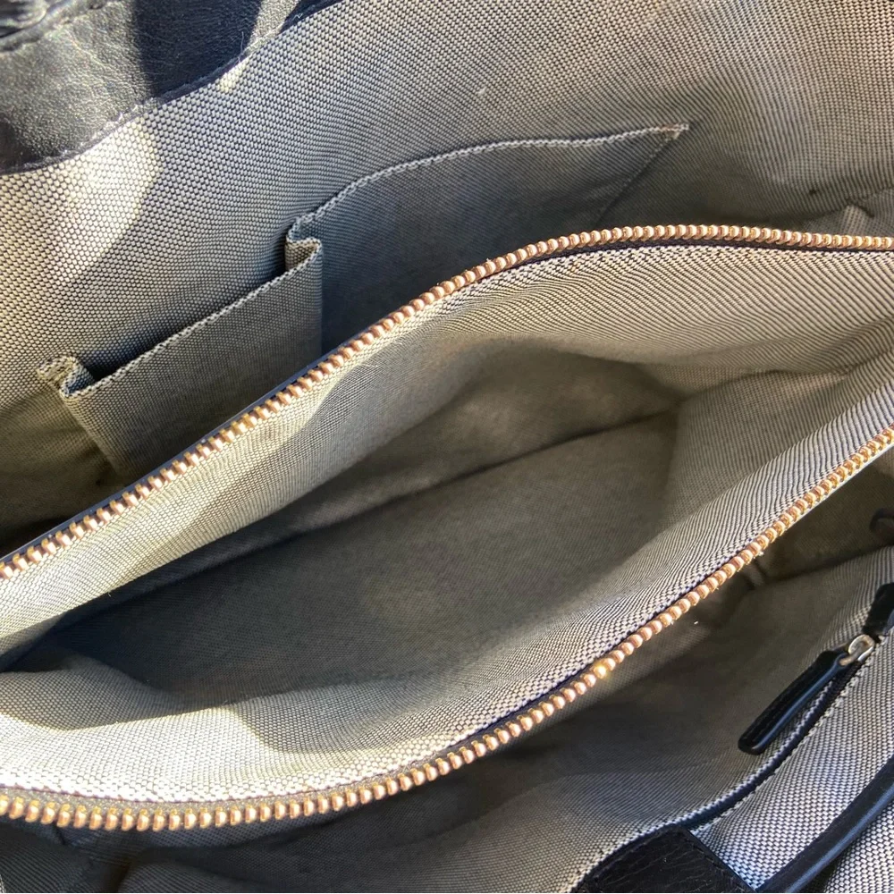 Vince Camuto Black Leather Tote Bag Elvan Style Gold Hardware Work Bag - Picture 5 of 16